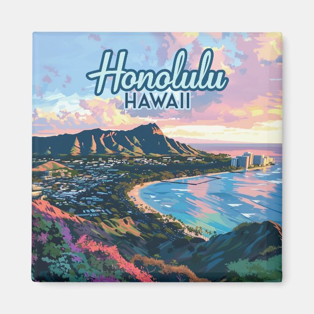 Honolulu Hawaii Oahu Waikiki Beach Diamondhead Magnet (Vorne)
