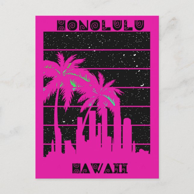 Honolulu Hawaii Pink City Skyline Travel Postkarte (Vorderseite)