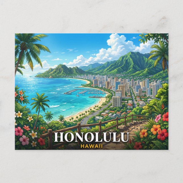 Honolulu Hawaii Reise Postkarte (Vorderseite)