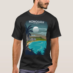 Honolulu Hawaii Reiseplakat zur Nacht T-Shirt