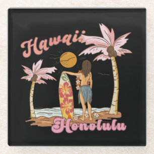 Honolulu Hawaii Retro Surf Tropischer Strand Glasuntersetzer