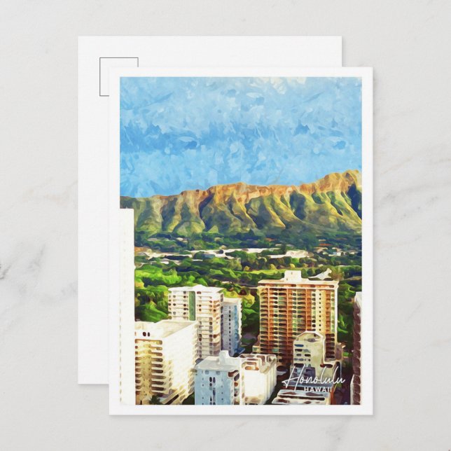 Honolulu Hawaii Schönes Öl Paint City Landschaft Postkarte (Vorne/Hinten)
