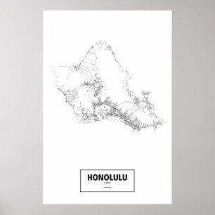 Honolulu, Hawaii (schwarz auf weiß) Poster