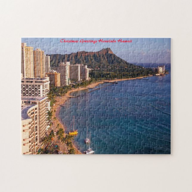 Honolulu Hawaii Seascape. Weihnachtsgrüße Puzzle (Horizontal)
