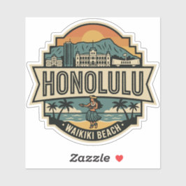 Honolulu Hawaii Skyline Beach Travel Badge Aufkleber
