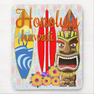 Honolulu Hawaii Tiki Surf Mousepad