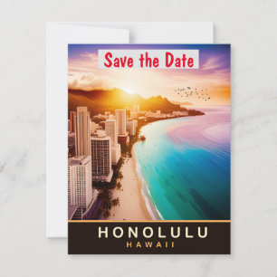 Honolulu, Hawaii, Travel Postcard, Save The Date