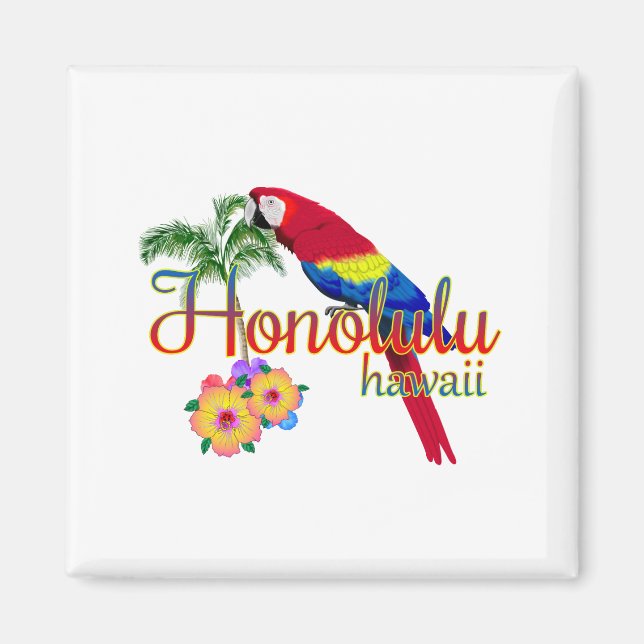 Honolulu Hawaii Tropical Parrot Magnet (Vorne)