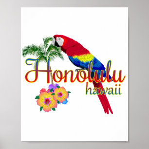 Honolulu Hawaii Tropical Parrot Poster