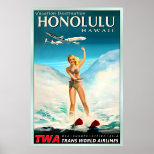 HONOLULU Hawaii TWA Trans World Airlines Pazifik Poster