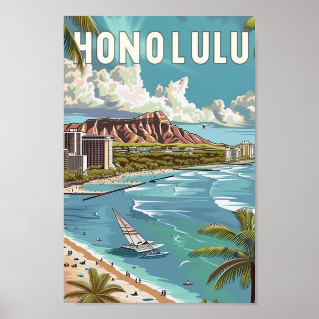 Honolulu Hawaii USA Vintage Travel Place Poster (Vorne)