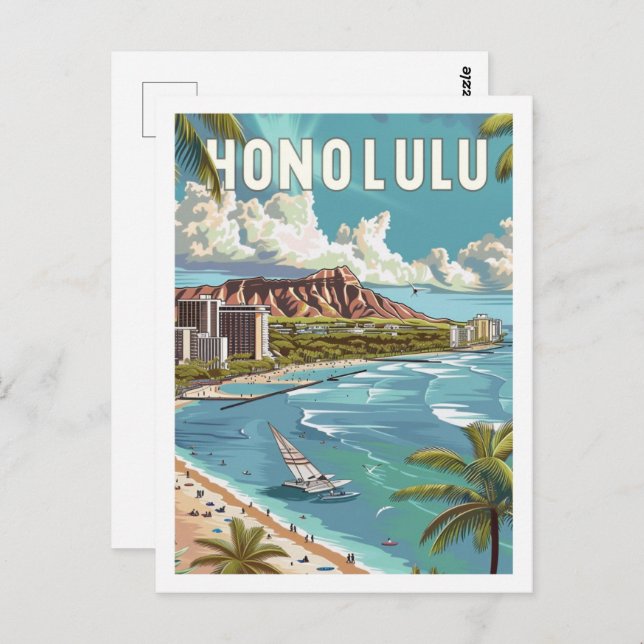 Honolulu Hawaii USA Vintage Travel Place Postkarte (Vorne/Hinten)