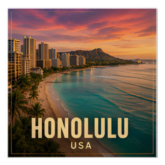 Honolulu Hawaii USA Waikiki Insel Reise 🌺 Poster