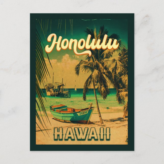 Honolulu Hawaii Vintag Retro Palmen 60er Postkarte (Vorderseite)