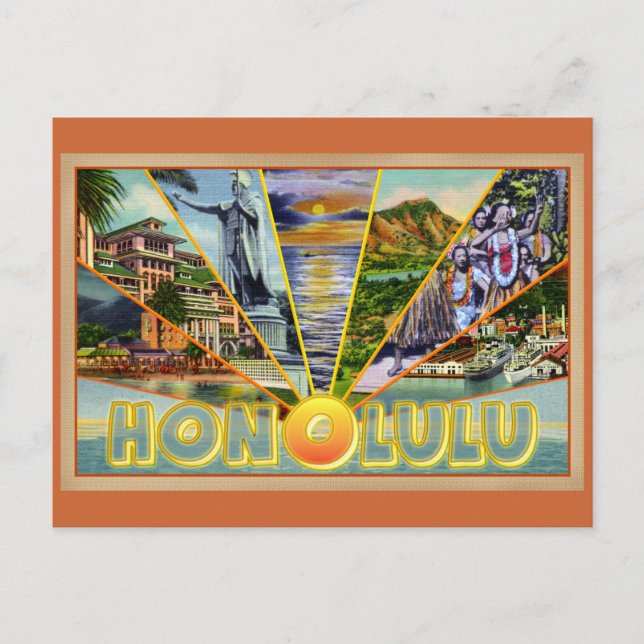 Honolulu Hawaii Vintage Postkarte (Vorderseite)