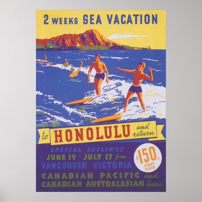 Honolulu Hawaii Vintage Reise Poster (Vorne)