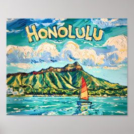 Honolulu Hawaii Vintage Reise Van Gogh Landschaft Poster