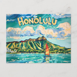 Honolulu Hawaii Vintage Reise Van Gogh Landschaft Postkarte