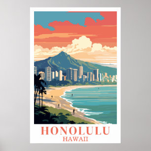 Honolulu Hawaii Vintage Reise Wandkunst Poster