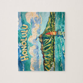 Honolulu Hawaii Vintage Travel Van Gogh Landscape Puzzle