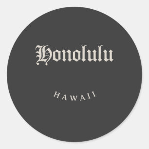 Honolulu Hawaii White Schriftart Runder Aufkleber