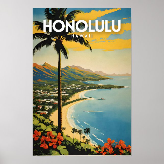 Honolulu Nostalgic Travel Poster (Vorne)