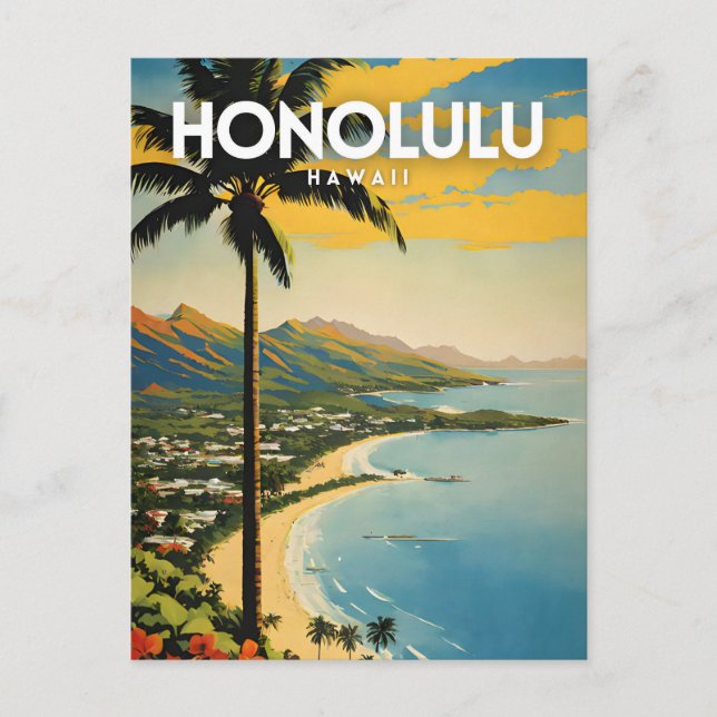 Honolulu Nostalgic Travel Postkarte (Vorderseite)