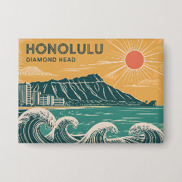 Honolulu Oahu Diamond Head Retro im Stil der Mitte Button