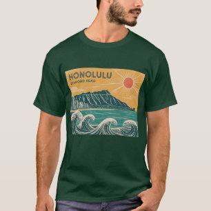 Honolulu Oahu Diamond Head Retro im Stil der Mitte T-Shirt