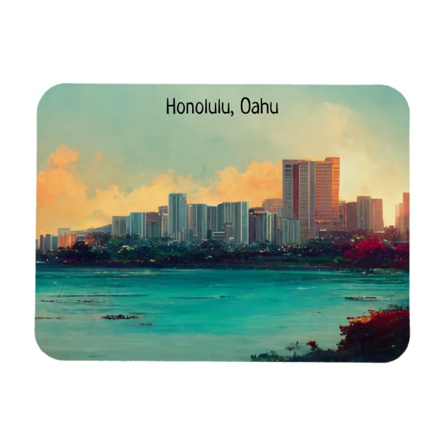 Honolulu Oahu Panorama Blick Stadt Magnet (Horizontal)