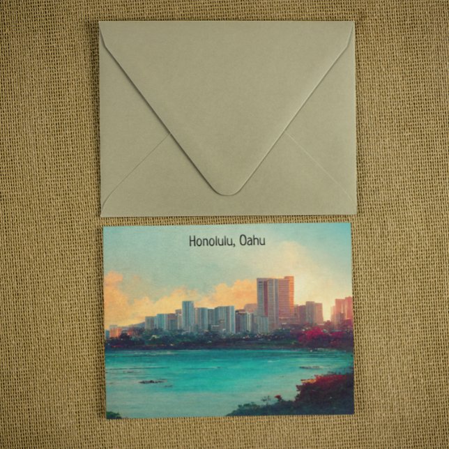Honolulu Oahu Panorama Blick Stadt Postkarte (honolulu oahu postcard)