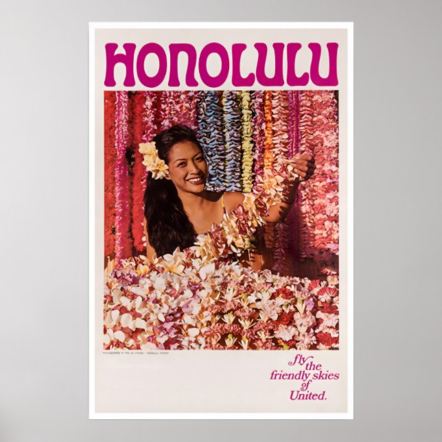 Honolulu Poster Hawaii Reise Kunst Hawaiianischer  (Vorne)