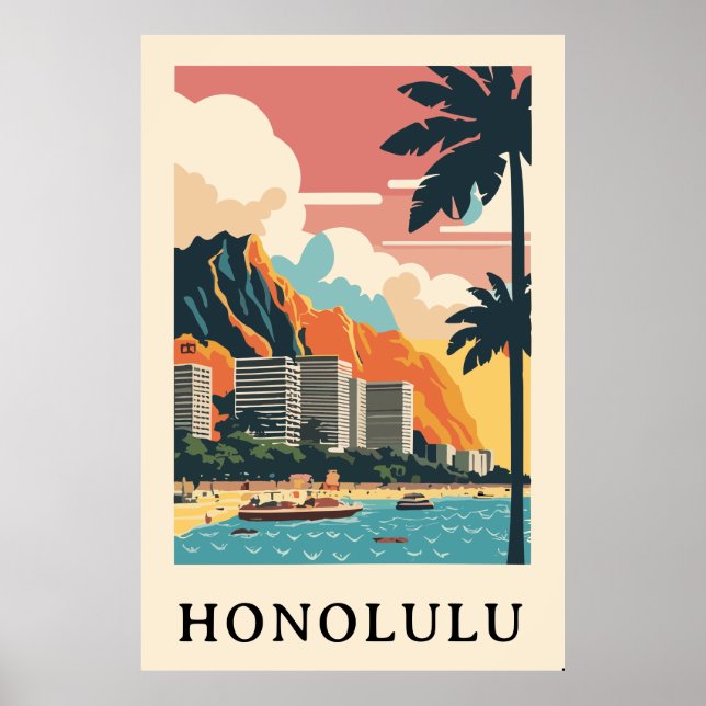Honolulu Retro Vintage Reise Poster (Vorne)
