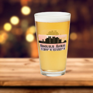 Honolulu Skyline Latitude und Longitude Pint Glas