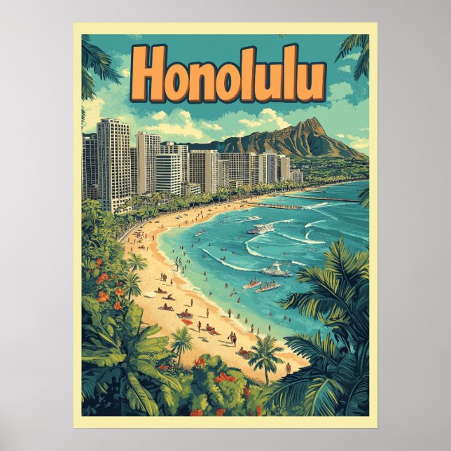 Honolulu - Strand von Urban Hawaii Poster (Vorne)