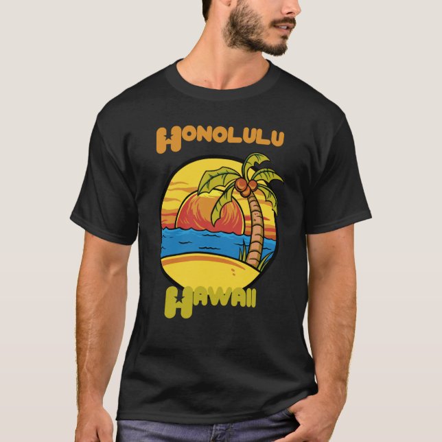 Honolulu Sunset Vacation Hawaii Palm trees Ocean T-Shirt (Vorderseite)