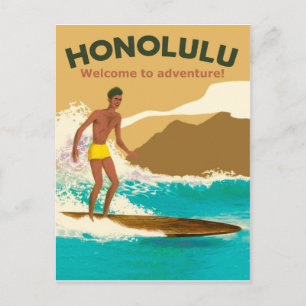 Honolulu, Surfen auf Meereswellen Postkarte