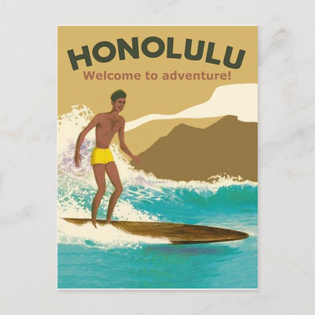 Honolulu, Surfen auf Meereswellen Postkarte (Vorderseite)