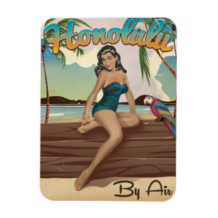 Honolulu Vintag Retro Travel Print Magnet