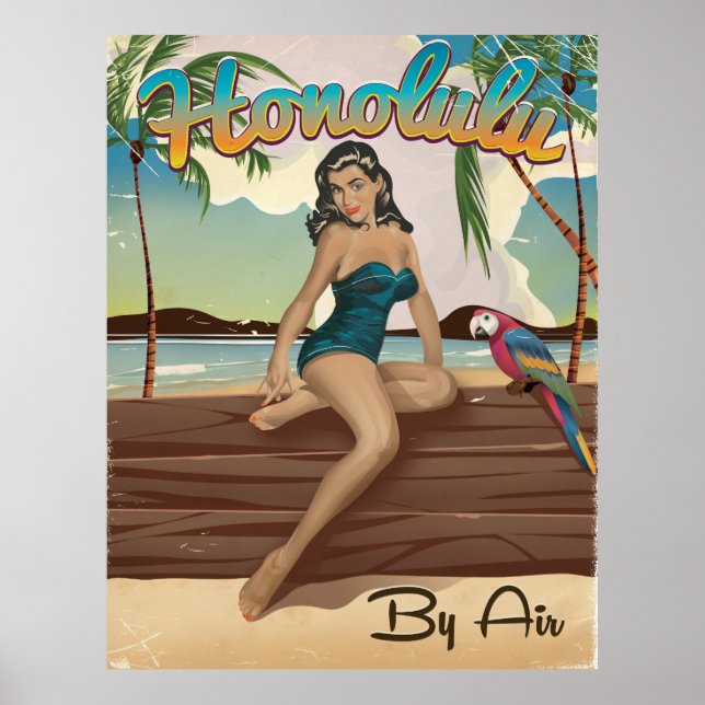 Honolulu Vintag Retro Travel Print Poster (Vorne)