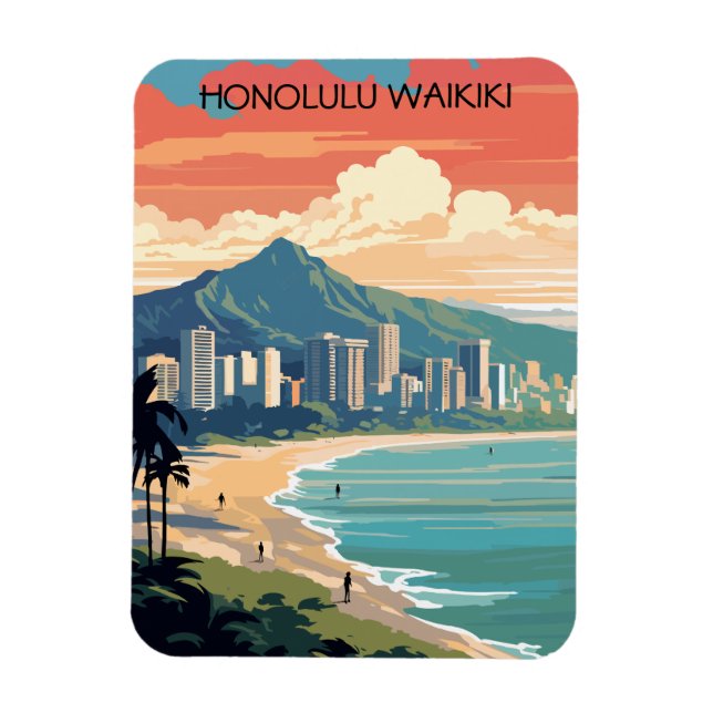 Honolulu Waikiki Beach Hawaii Panorama View Beach Magnet (Vertikal)
