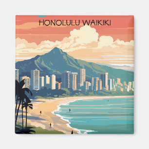 Honolulu Waikiki Beach Hawaii Panorama View Beach Magnet