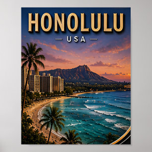 Honolulu Waikiki Beach Tropisches Paradies Poster