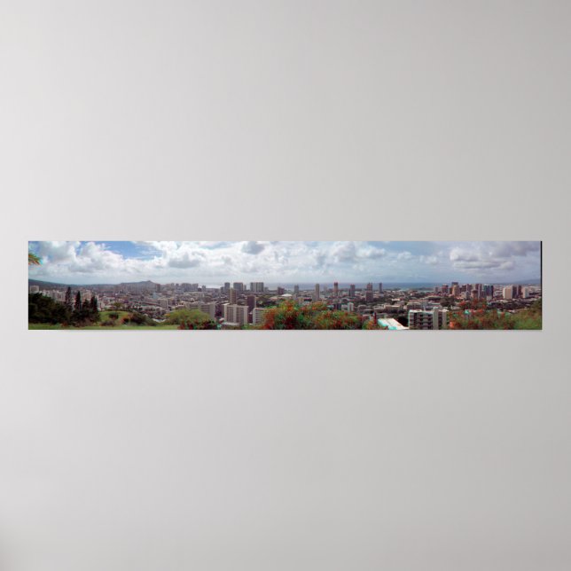 Honolulu Waikiki Diamond 3D Anaglyph Panorama Poster (Vorne)