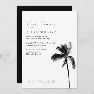 Honolulu Wedding Hawaii Black & White Elegant Einladung