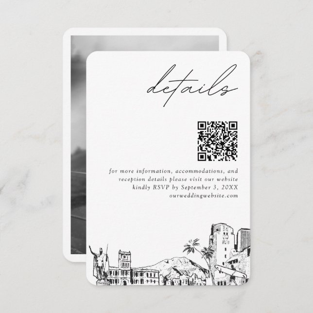 Honolulu Wedding Modern Details QR Code Begleitkarte (Vorne/Hinten)