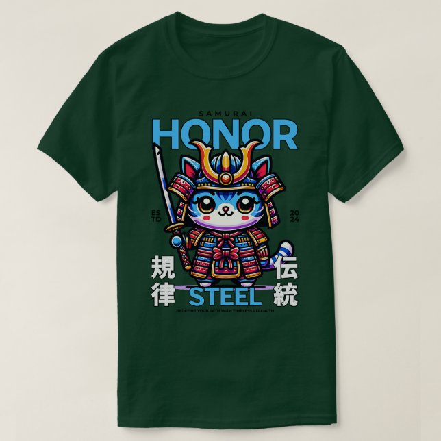 Honor Samurai cat Worrior T-Shirt (Design vorne)