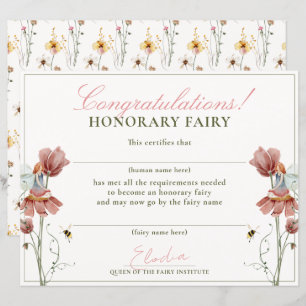 Honorar Fairy First Vintag Floral Certificate