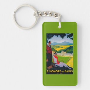 Honore Les Bains Vintage PlakatEuropa Schlüsselanhänger