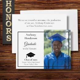 Honors Graduation Announcement Black Cap and Photo Ankündigung
